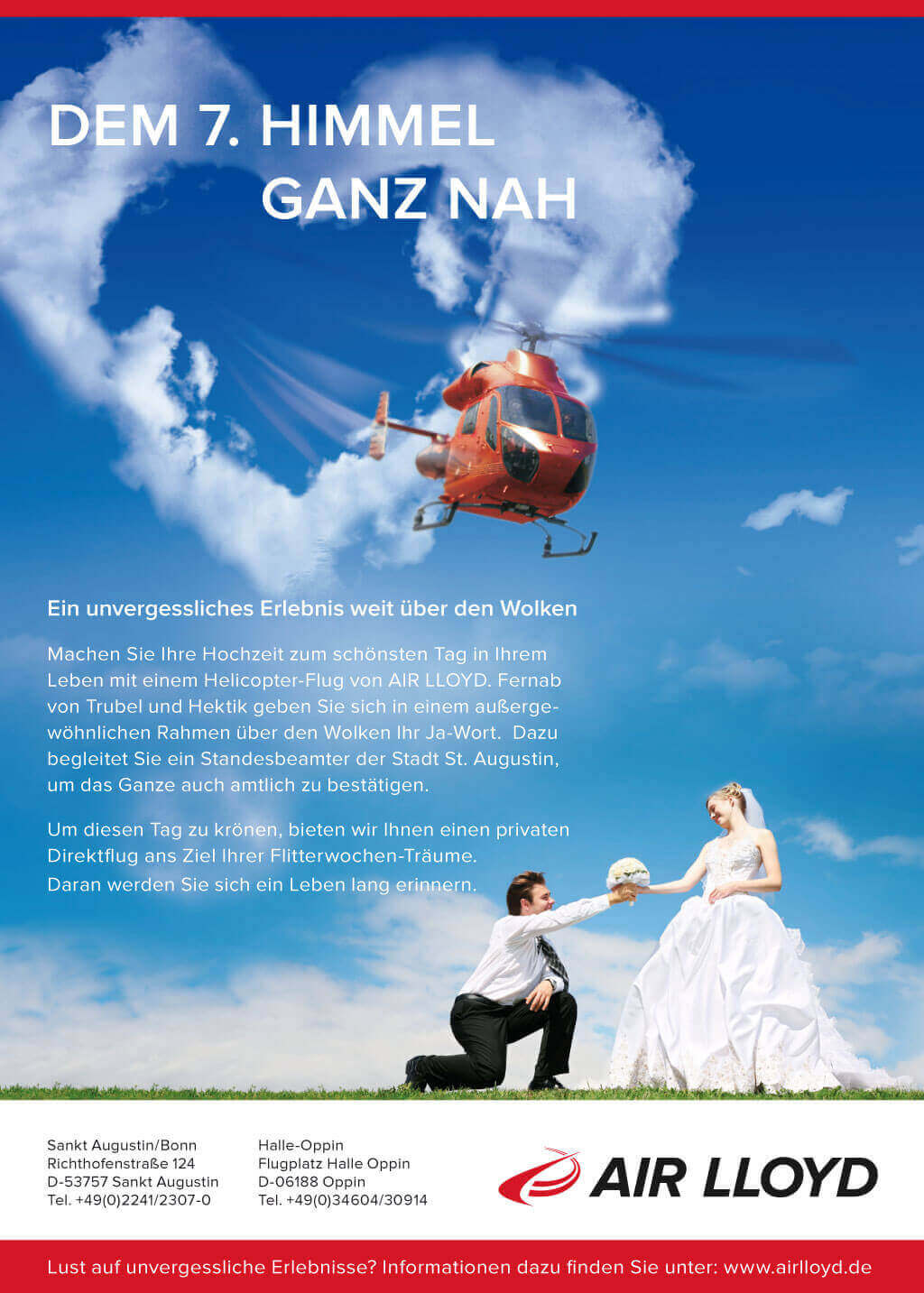 Anzeige für den Hubschrauber-Hochzeits-Rundflug von Air Lloyd