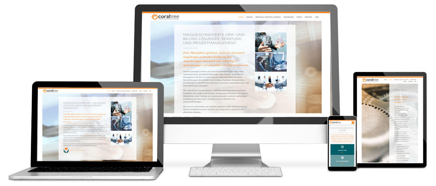 Layout des Responsive Web-Auftritts für www.coraltree-systems.de