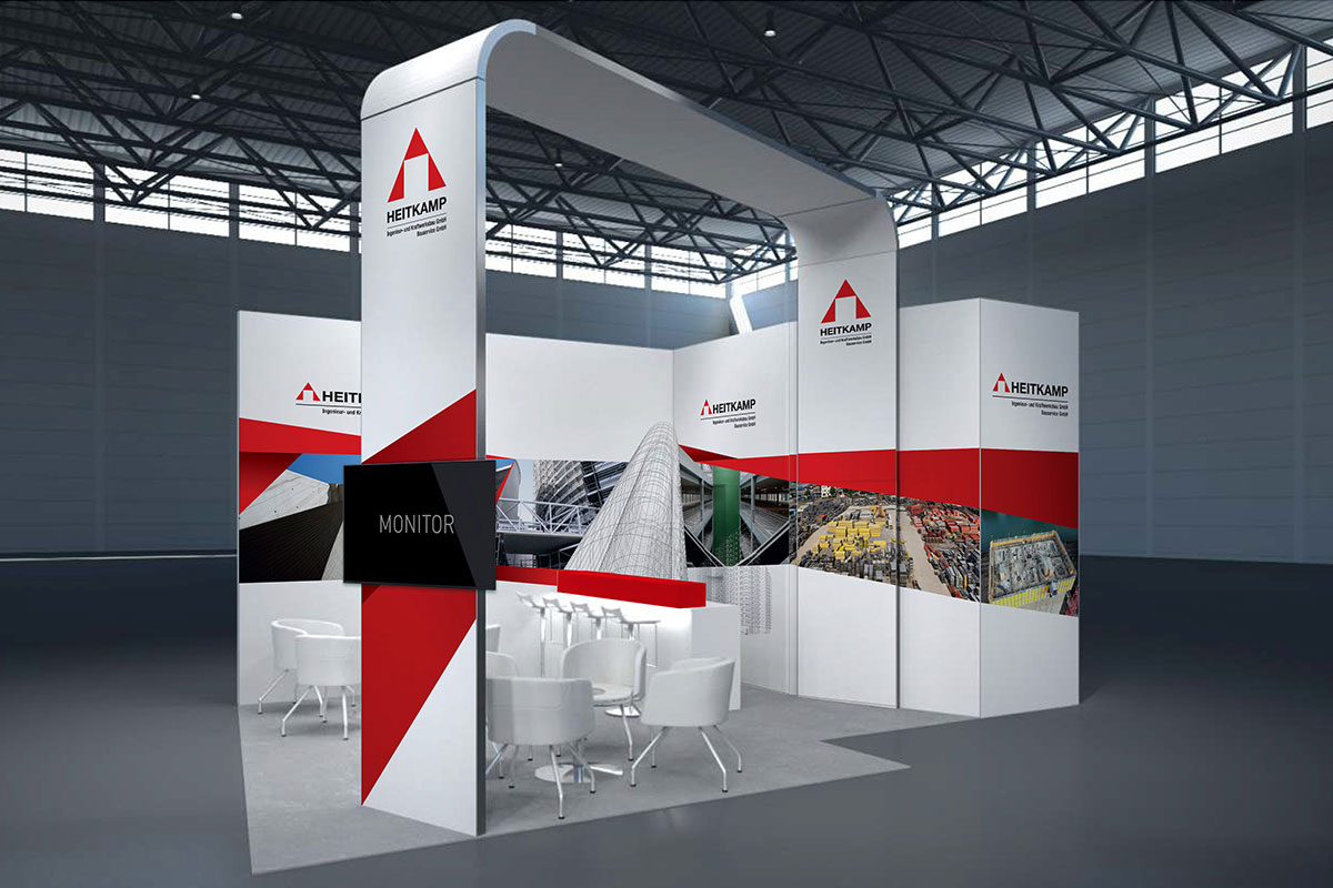 Konzept-Layout für den Heitkamp Industrial Solutions Messestand Deutscher Bautechnik Tag 2019