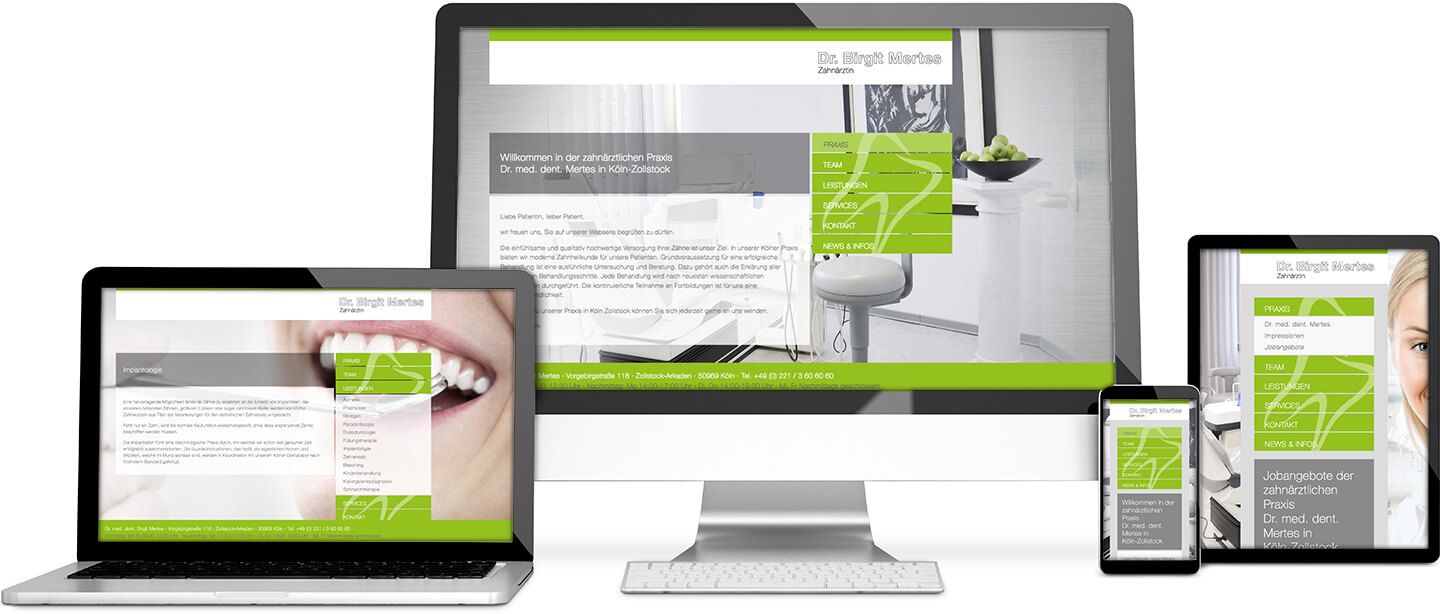 Flexibel und Mordern ist die neue Webseite für die Zahnärztin www.mertes-zahnarzt.de